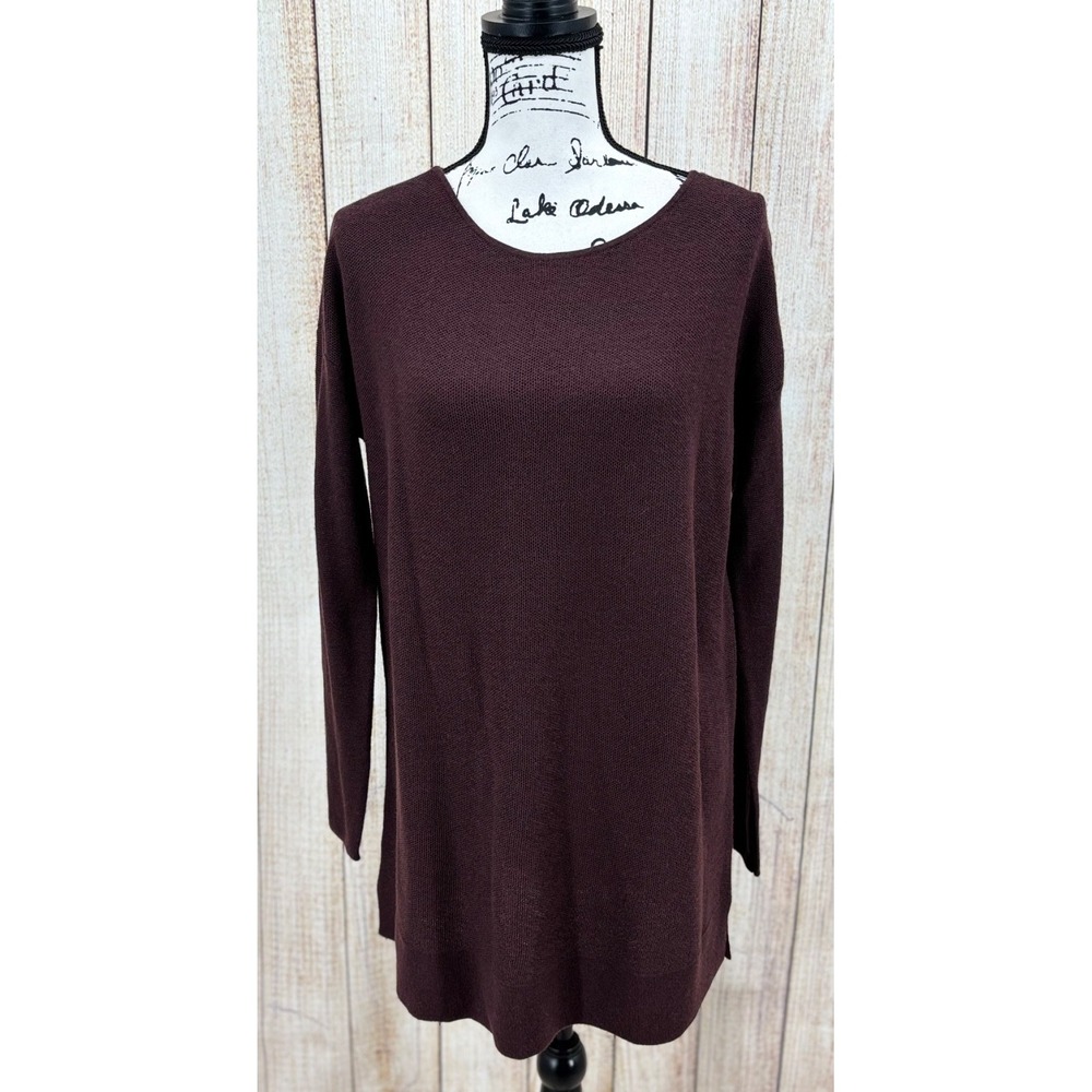 J Jill Merino Wool Sweater Tunic Size Small Burgundy Washable‎ Long Sleeve Knit